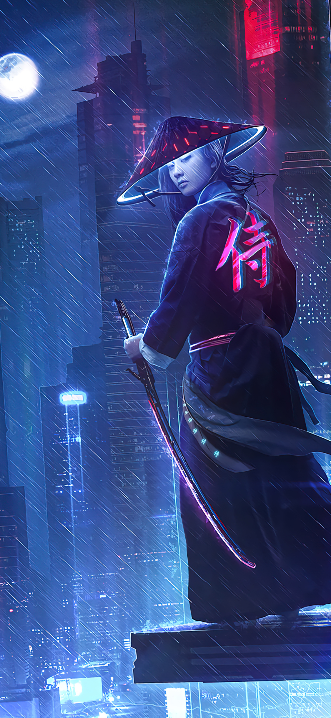 1125x2436 Neon Samurai Girl 4k Iphone XS,Iphone 10,Iphone X HD 4k Wallpapers, Images, Backgrounds, Photos and Pictures