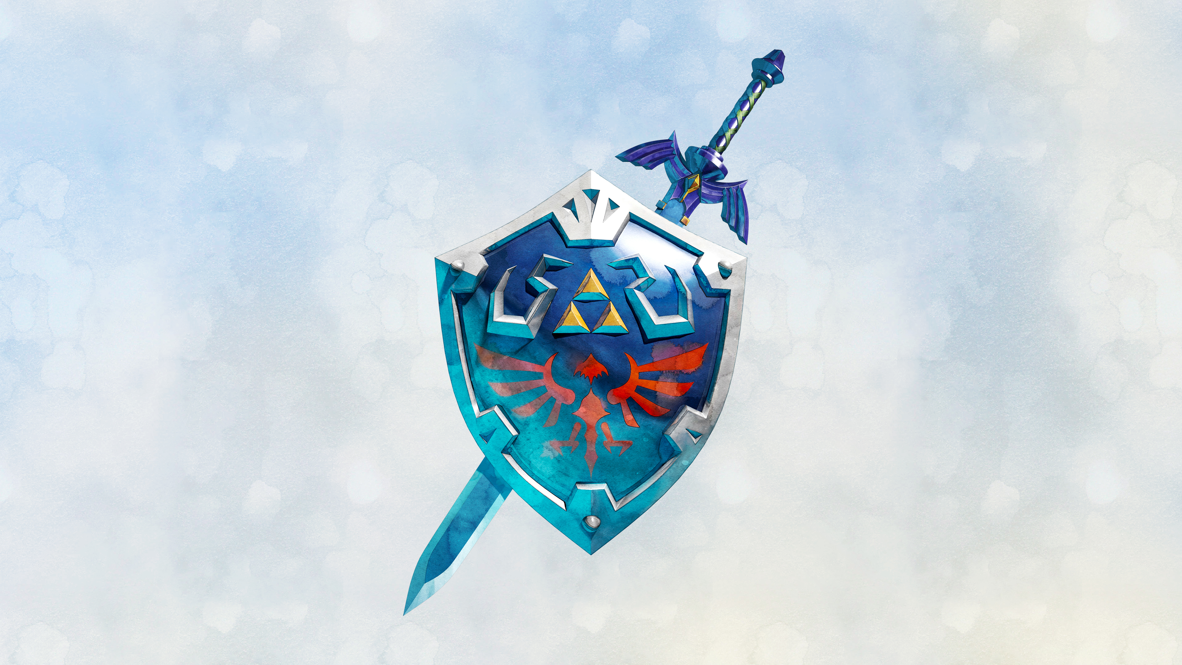 3840x2160 The Legend of Zelda: Skyward Sword Hylian Shield and Master Sword Wallpaper Cat with Monocle