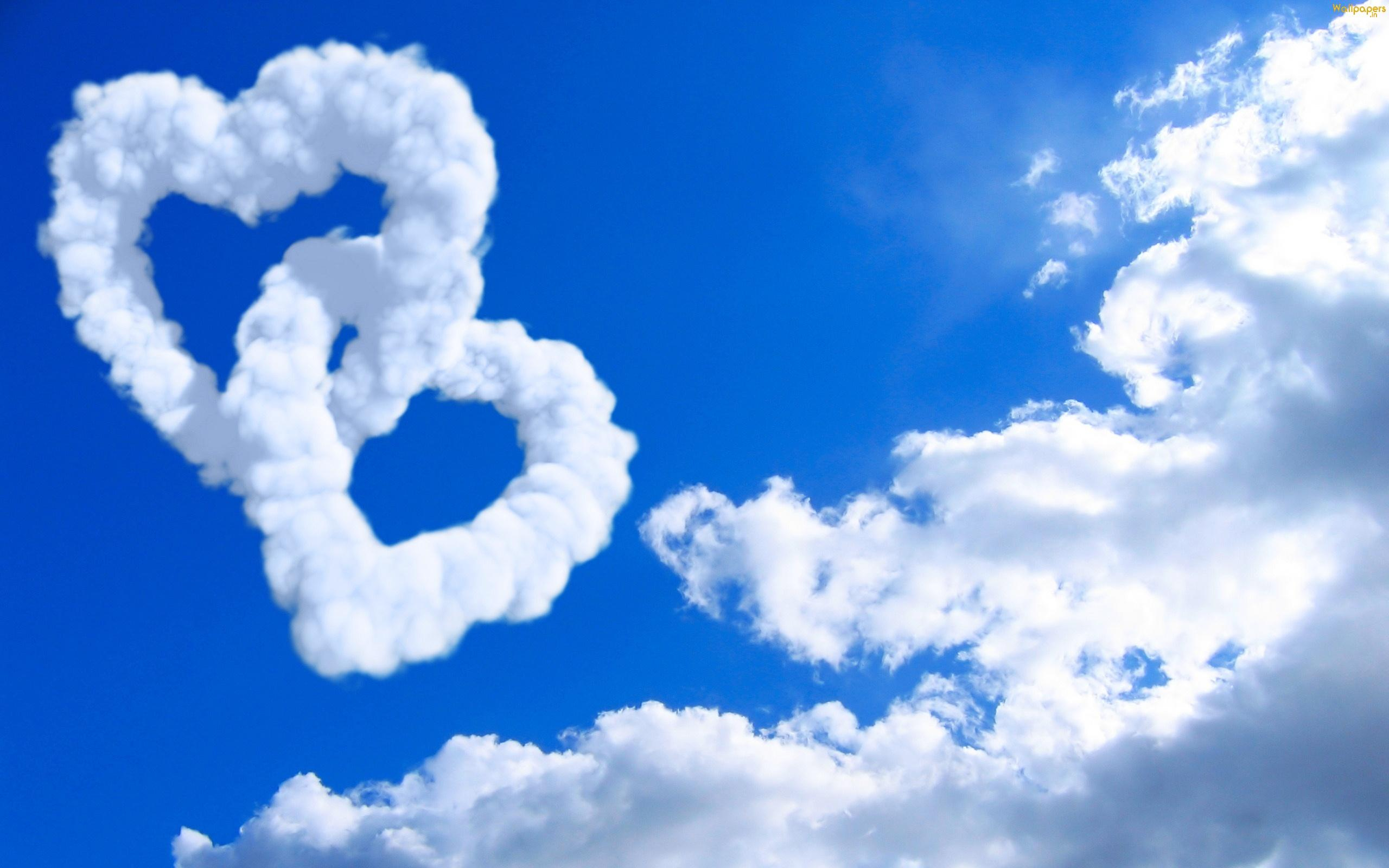 2560x1600 True love on the sky two hearts made from clouds