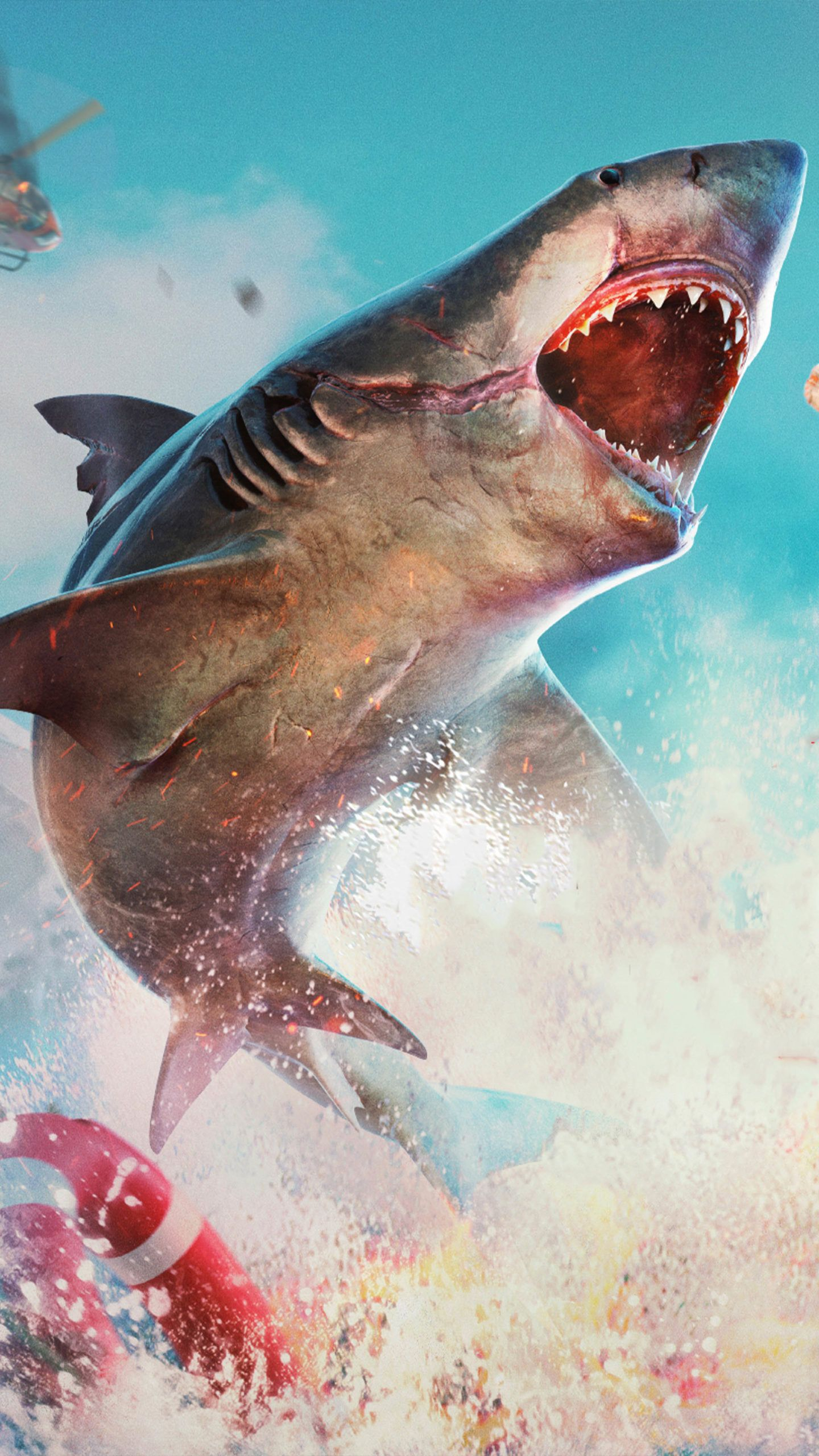 1440x2560 Maneater Video Game 4K Ultra HD Mobile Wallpaper | Ocean creatures, Mega shark, Shark art
