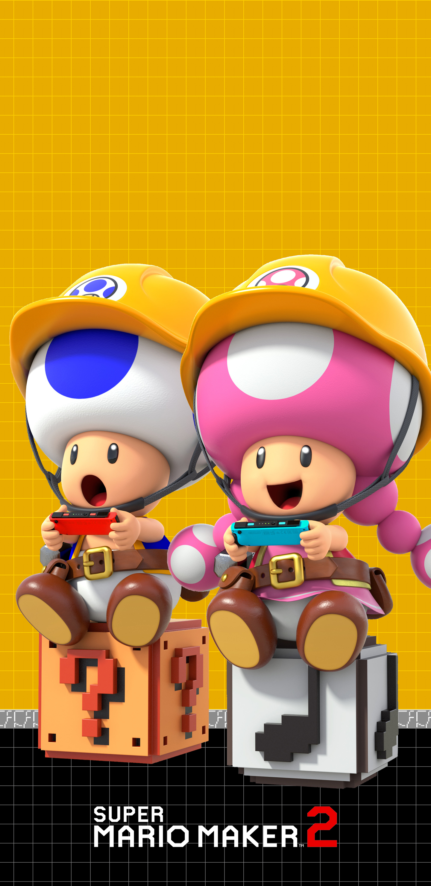 1440x2960 Super Mario Maker 2 Toad and Toadette Wallpaper Cat with Monocle