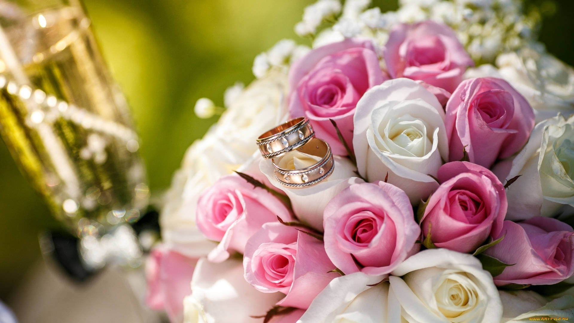 1920x1080 Download Wedding Rings On Bouquet Wallpaper