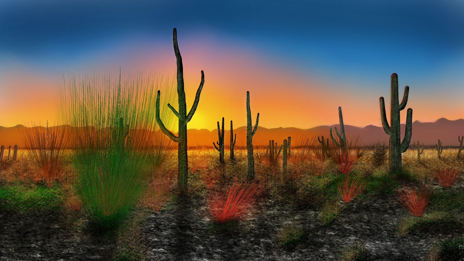 1920x1080 Digital Art Digital Painting Nature Desert Sunset Wallpaper Resolution: ID:1262827