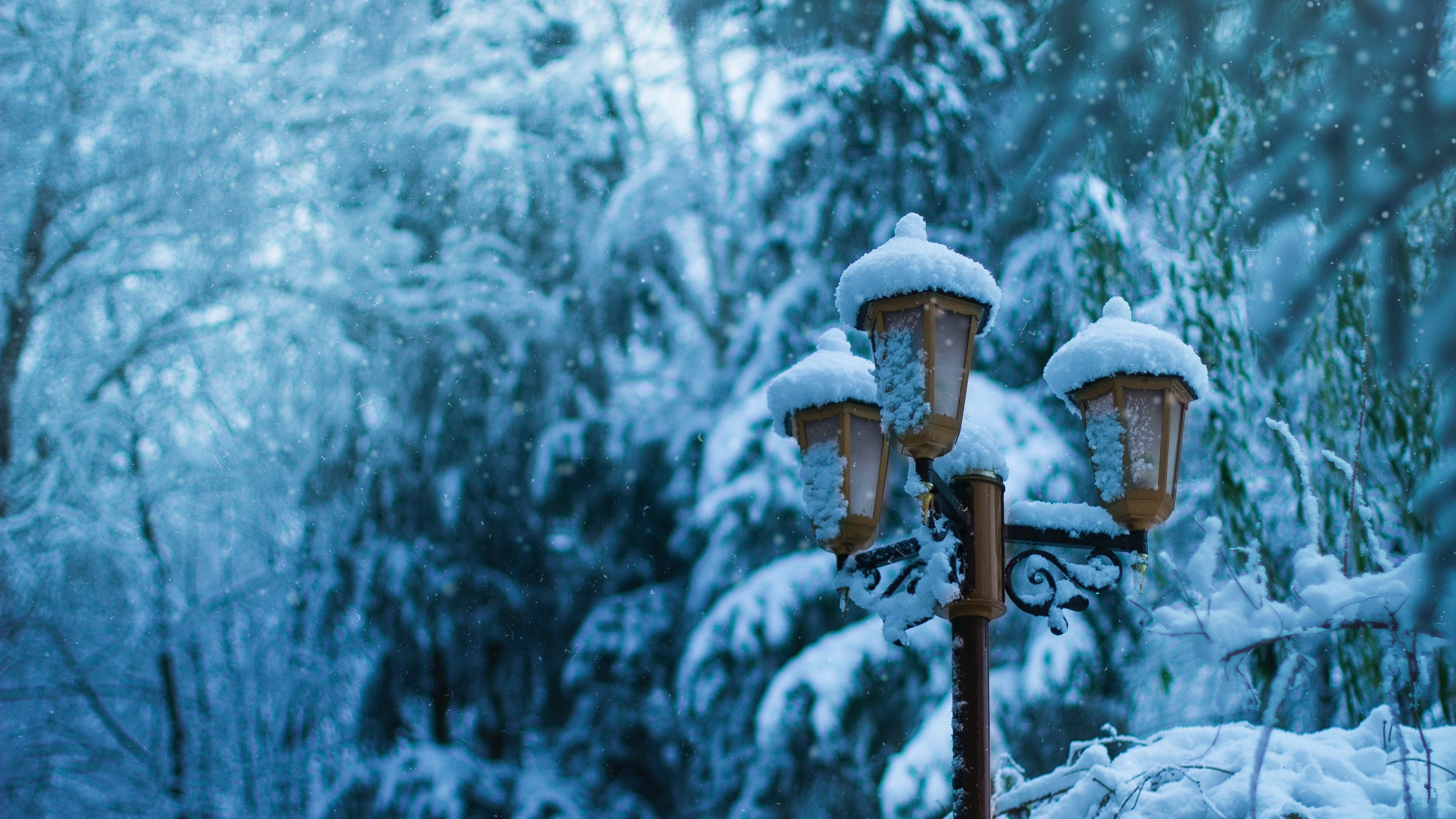 3840x2160 4K Street Lamp Snow Winter Wallpaper [