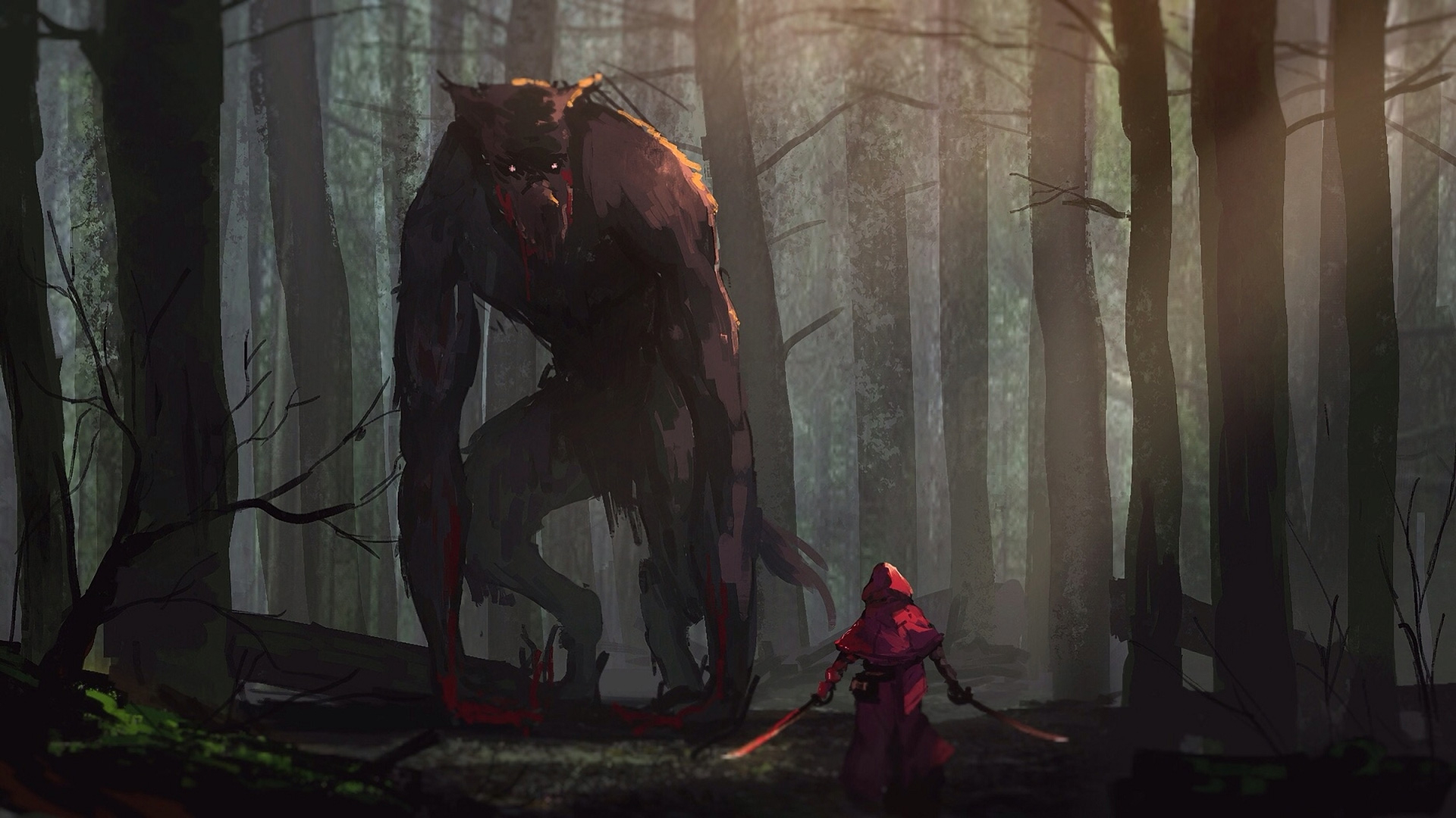 1920x1080 Little Red Riding Hood Vs Werewolves Fairy Tale Artwork, HD Artist, 4k Wallpapers, Images, Backgrounds, Photos and Pictures