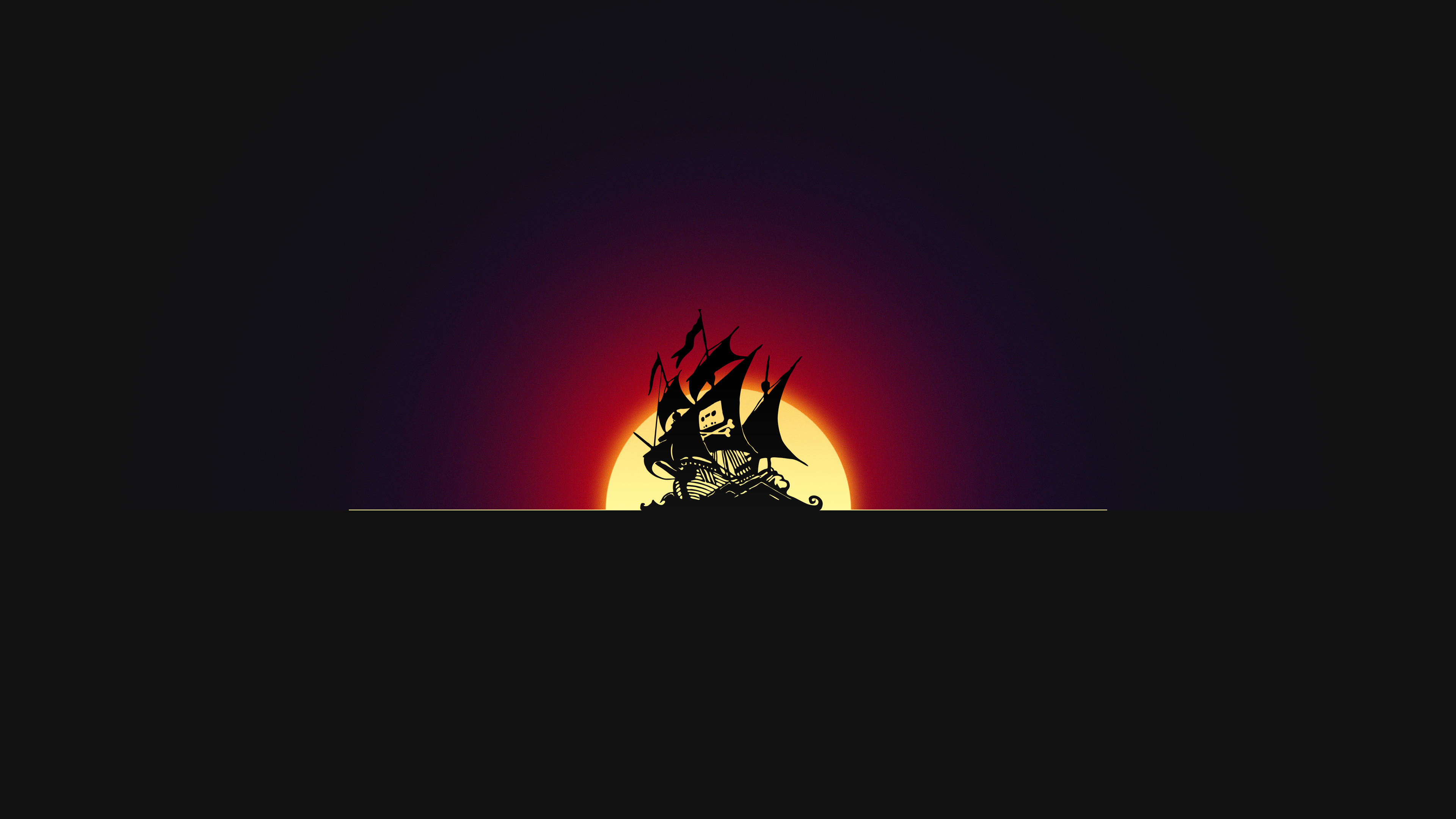 3840x2160 minimalism, Pirate ship, Sun, dark, simple background, The Pirate Bay | Wallpaper