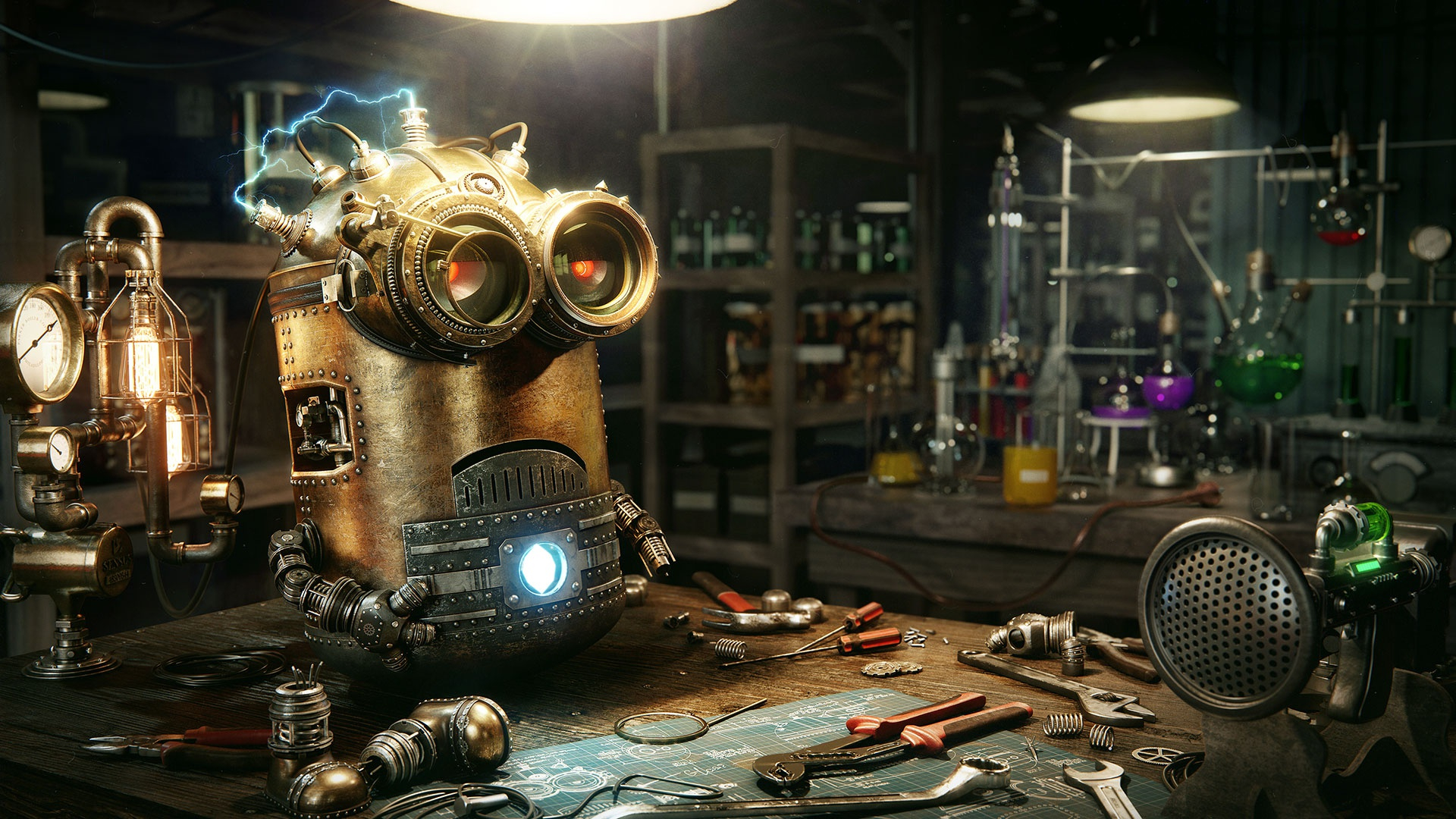 1920x1080 Minions Robot Steampunk Laptop Full HD 1080P HD 4k Wallpapers, Images, Backgrounds, Photos and Pictures