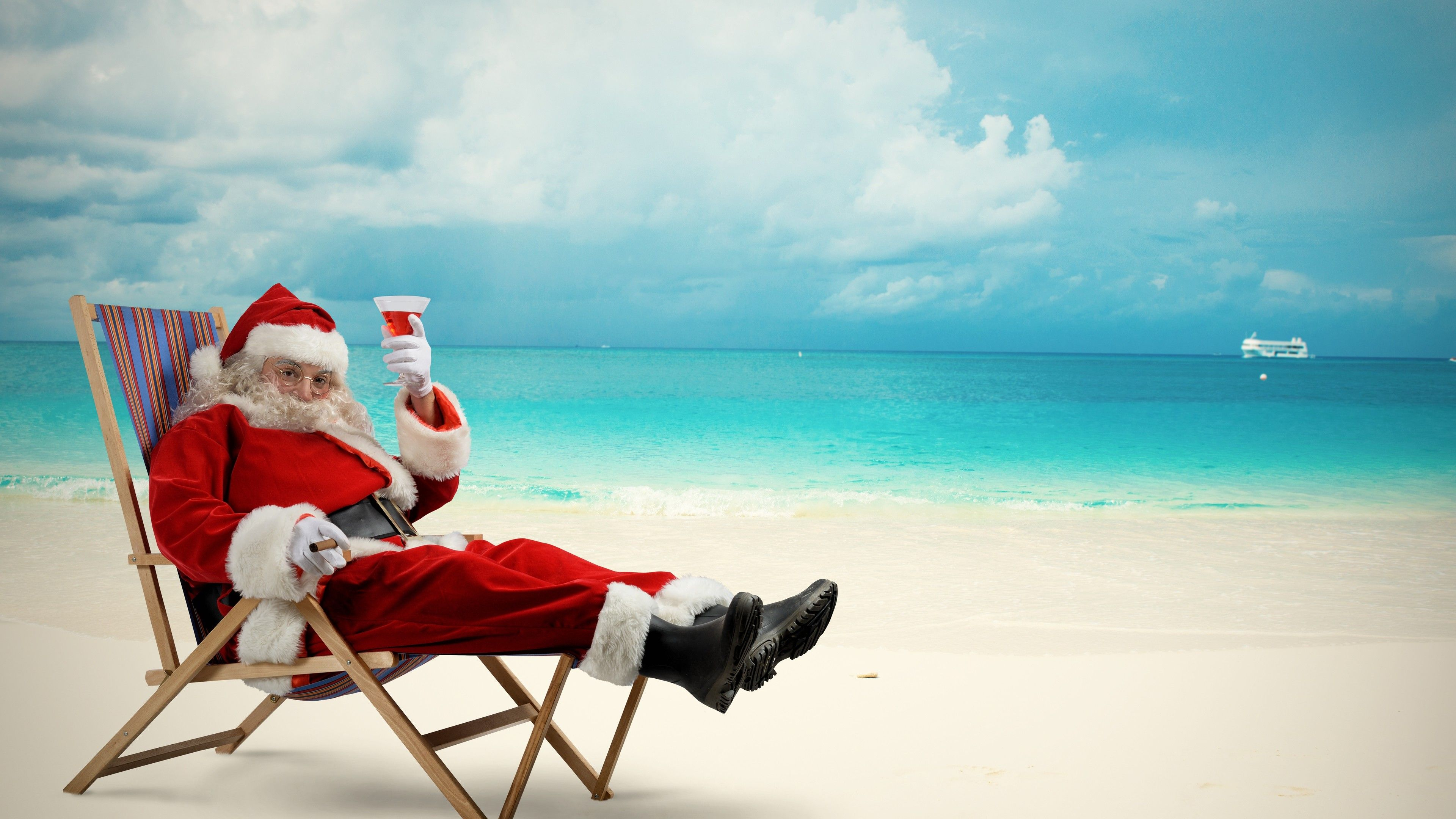 3840x2160 Wallpaper Download Happy Santa Claus drinking a cocktail on the beach. Christmas holiday Wa&acirc;&#128;&brvbar; | Australian christmas, Santa claus, Nautical christmas cards