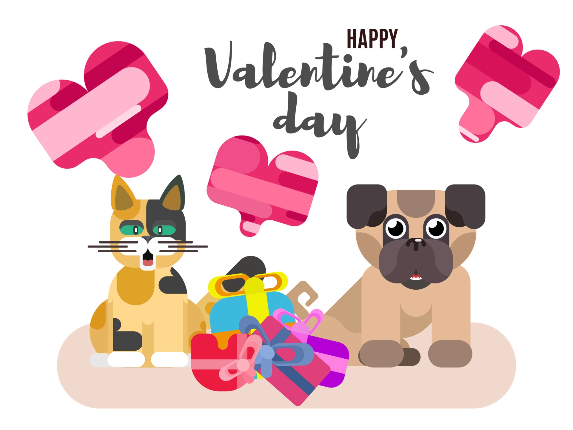 1920x1440 Bright Valentine's Day poster with animals 3768943 Vector Art