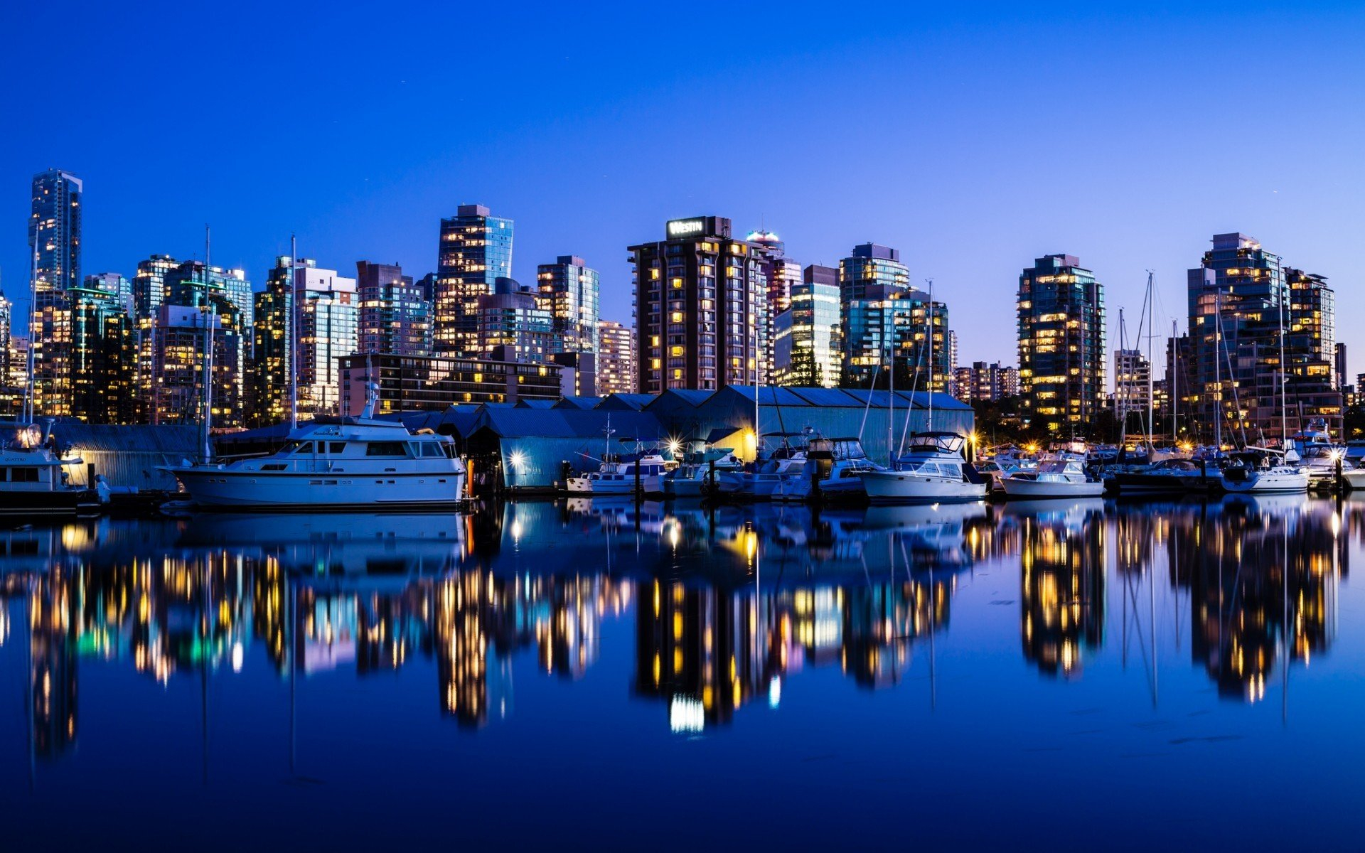 1920x1200 Landscapes Canada Vancouver boats city lights city skyline reflections cities harbours wallpaper | | 311319