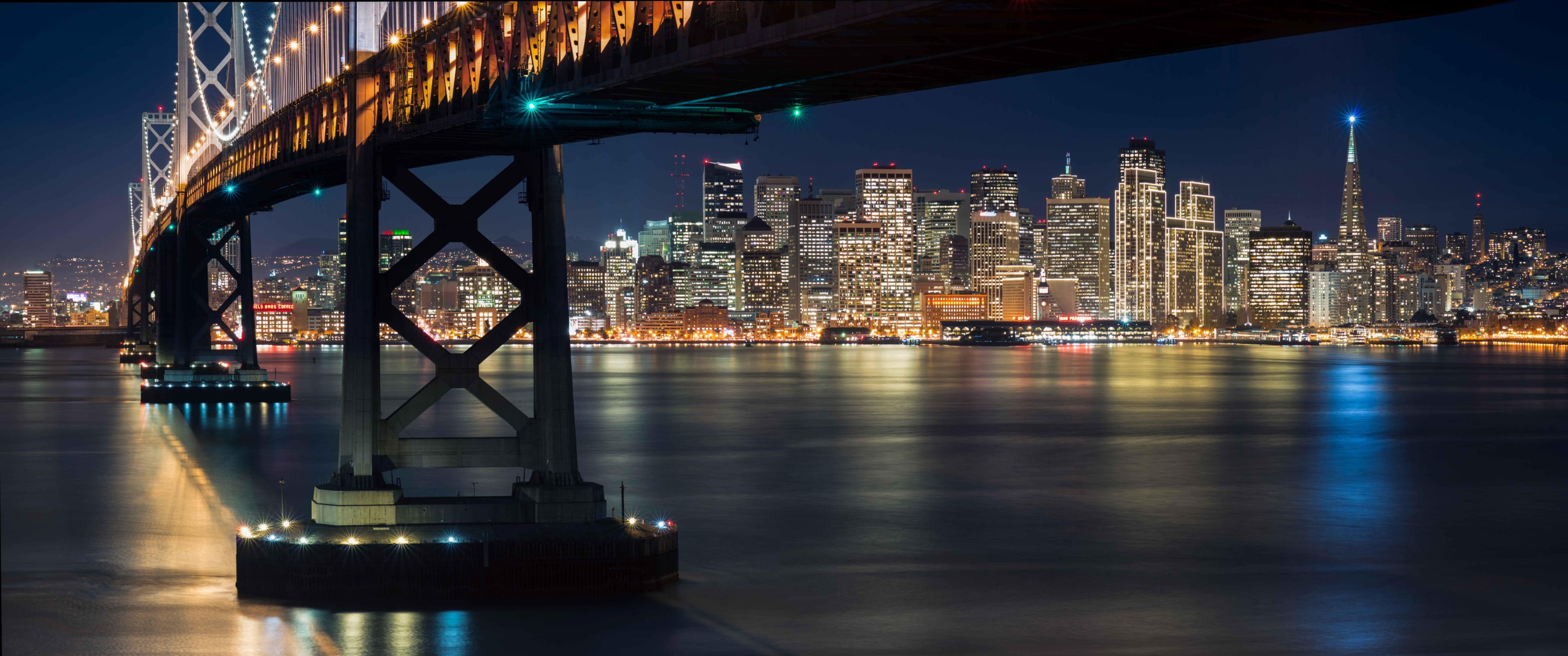 3440x1440 Black metal bridge, San Francisco, Golden Gate Bridge, bridge, skyline HD wallpaper