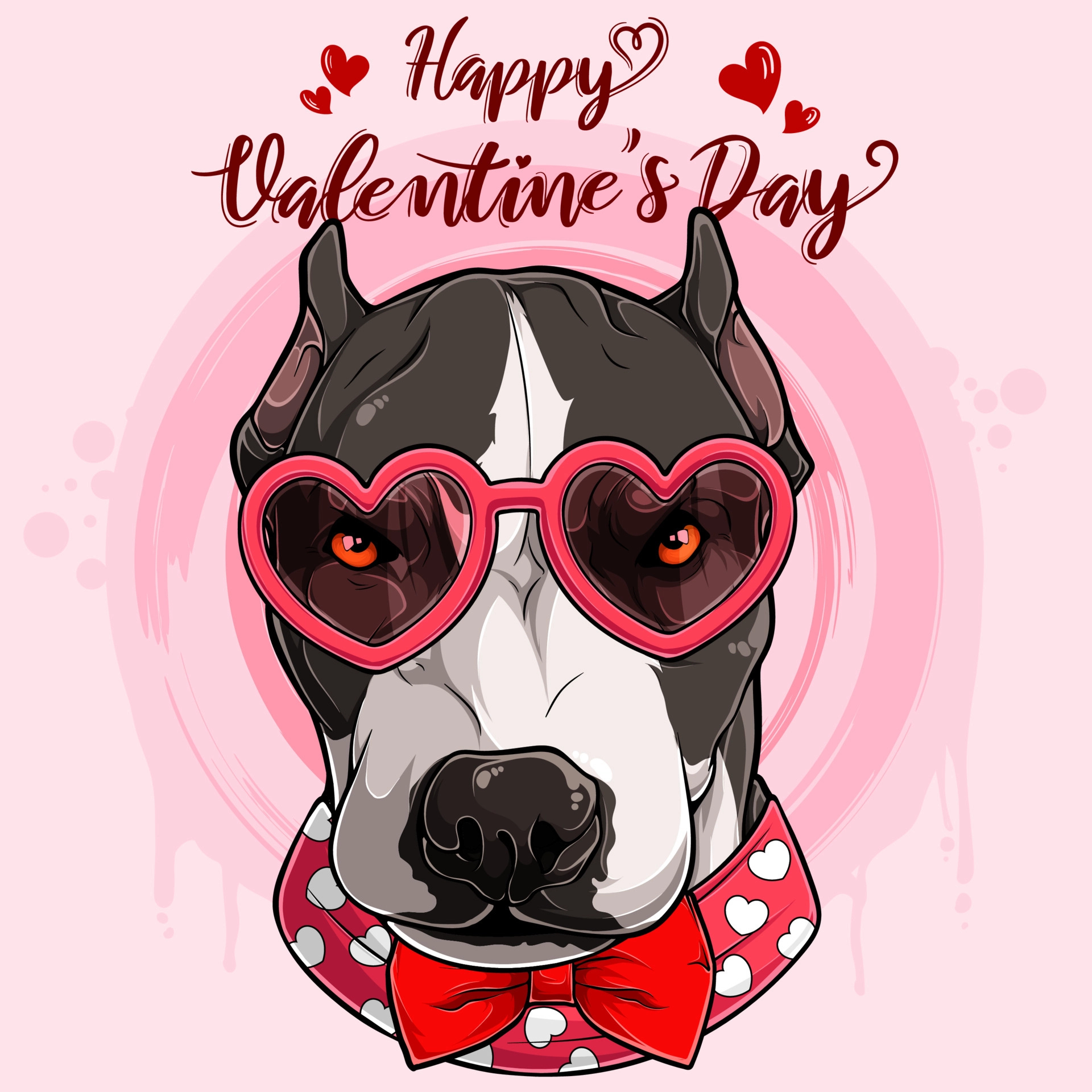 1920x1920 Happy Valentine's day Pit bull dog head wearing glasses in the shape of heart and red bowtie 5251332 Vector Art