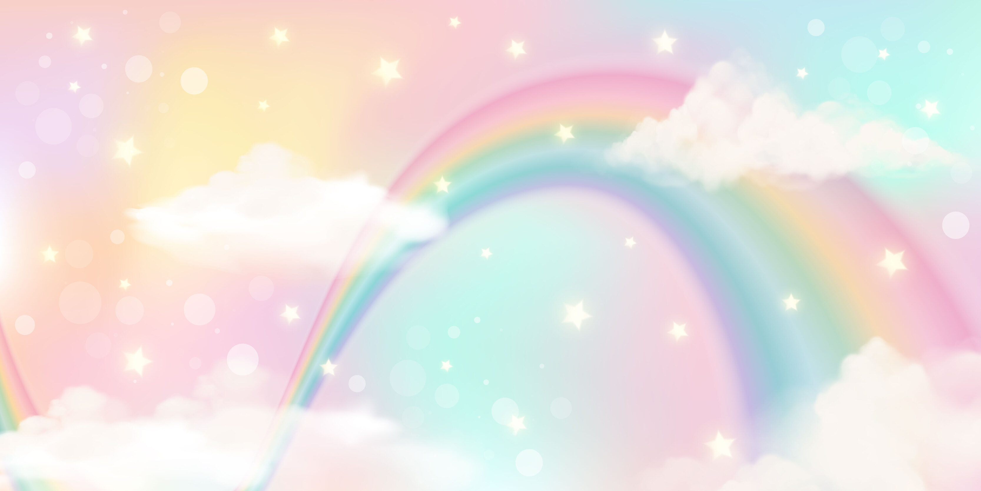 3333x1667 Holographic fantasy rainbow unicorn background with clouds. Pastel color sky. Magical landscape, abstract fabulous pattern. Cute candy wallpaper. Vector. 5142687 Vector Art