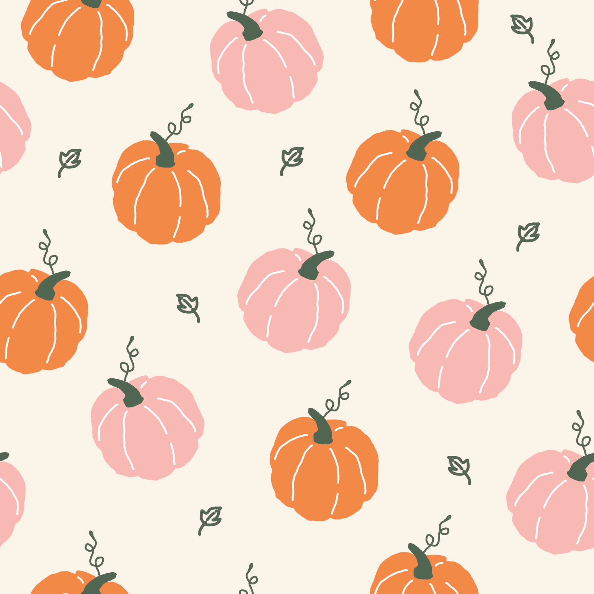 1920x1920 Pumpkin seamless pattern, hand drawing pink and orange pumpkin on cream color background, vector illustration. 7457504 Vector Art